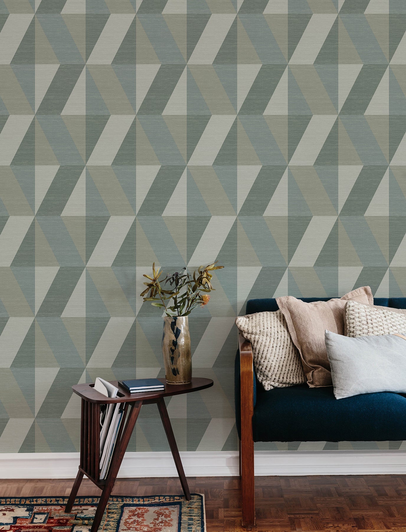 Winslow Bone Geometric Faux Grasscloth Wallpaper