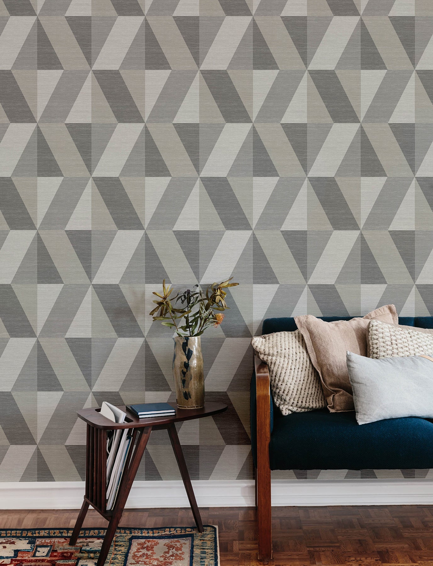 Winslow Bone Geometric Faux Grasscloth Wallpaper 1