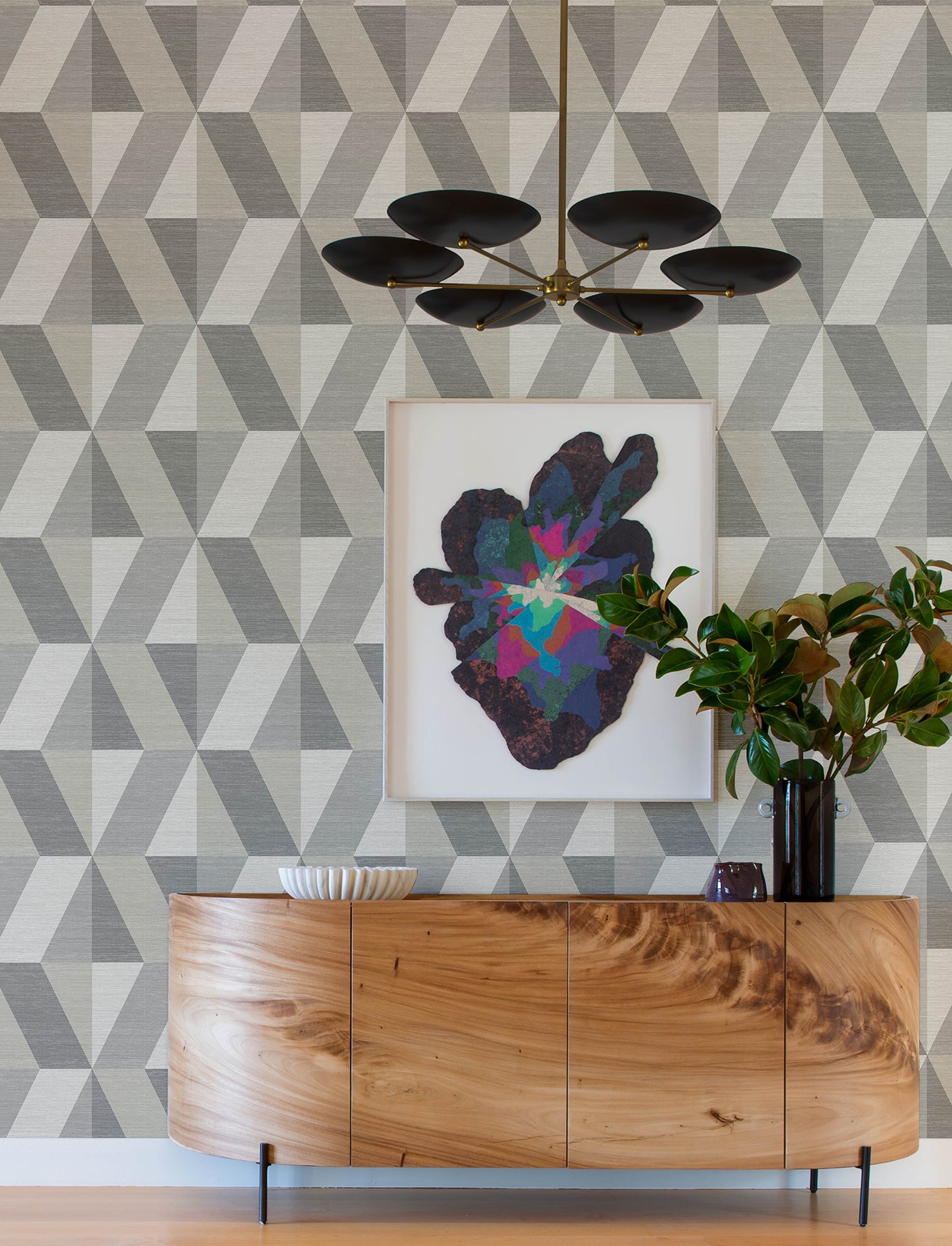 Winslow Bone Geometric Faux Grasscloth Wallpaper 1