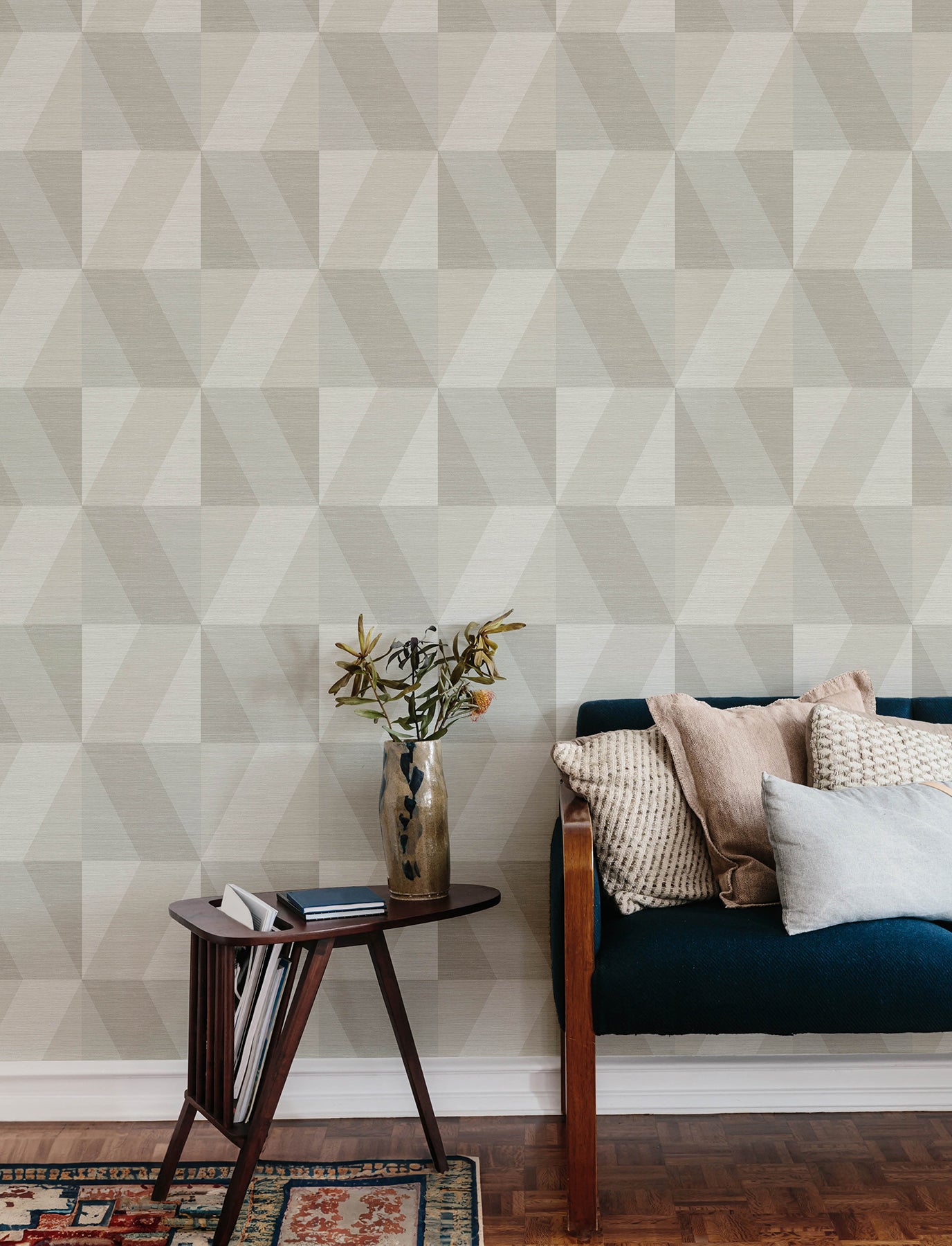 Winslow Bone Geometric Faux Grasscloth Wallpaper 2