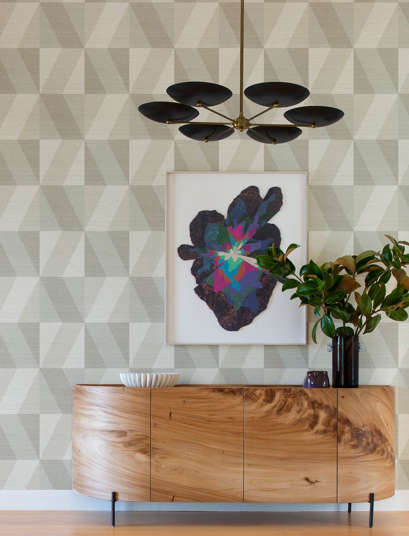 Winslow Bone Geometric Faux Grasscloth Wallpaper 2