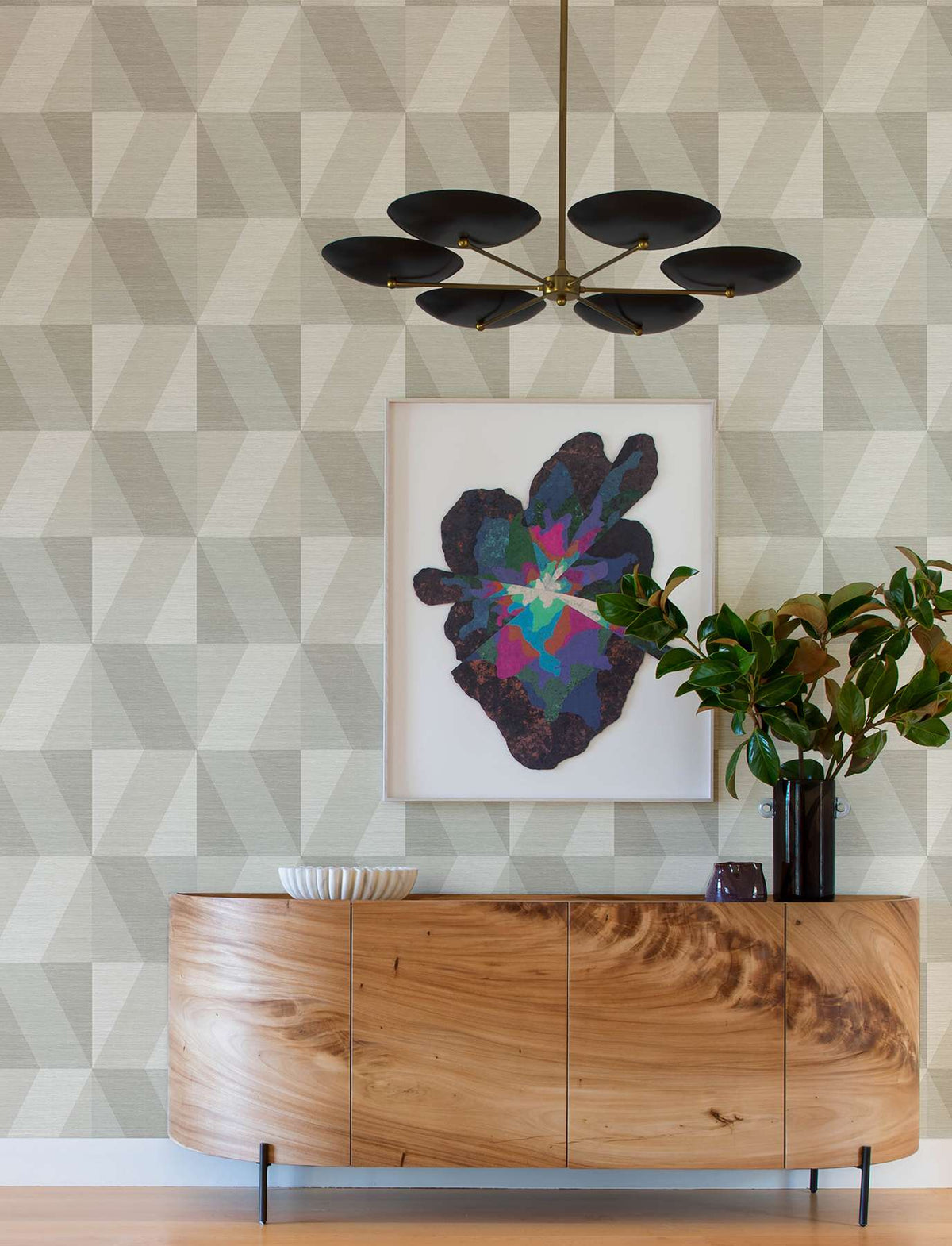 Winslow Bone Geometric Faux Grasscloth Wallpaper 2