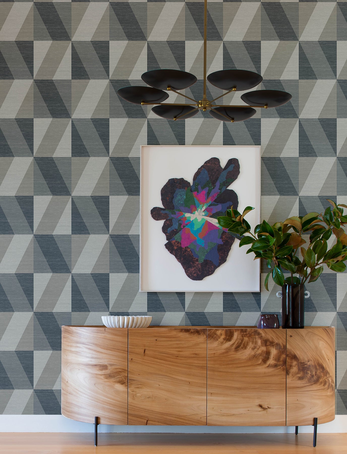 Winslow Bone Geometric Faux Grasscloth Wallpaper 3