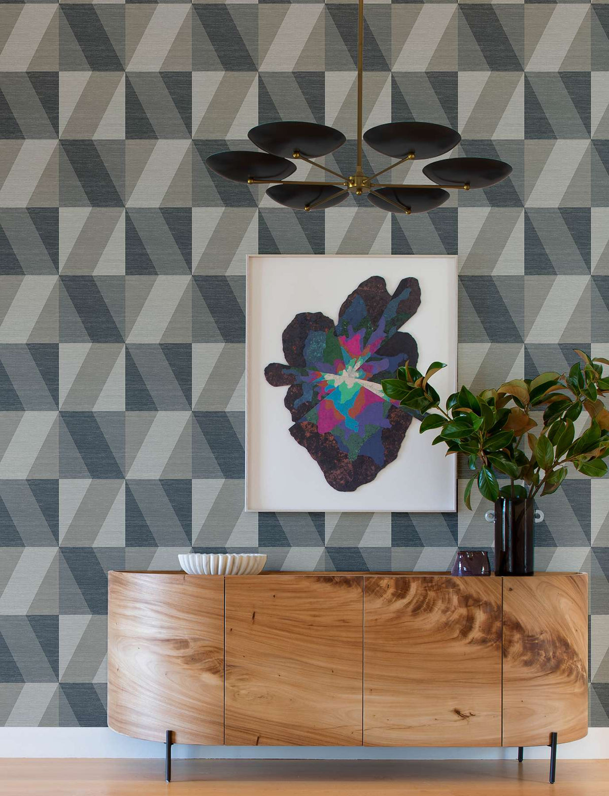 Winslow Bone Geometric Faux Grasscloth Wallpaper 3