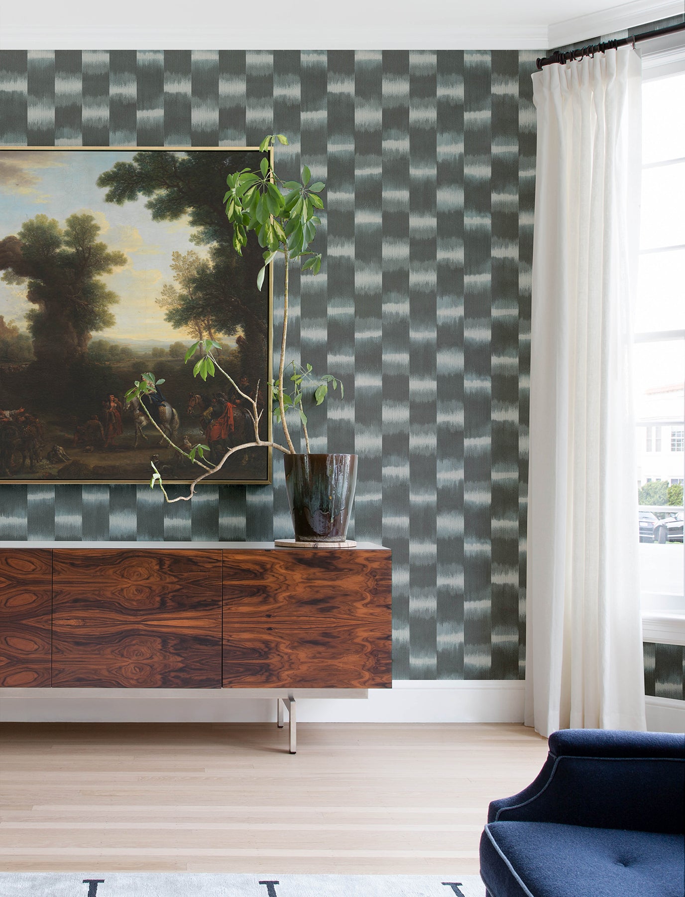 Baldwin Slate Shibori Stripe 3d Wallpaper