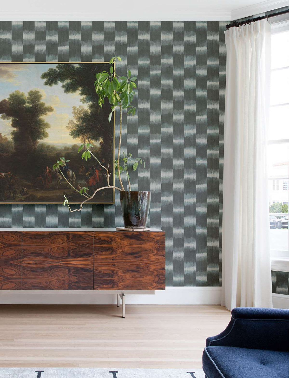 Baldwin Slate Shibori Stripe 3d Wallpaper
