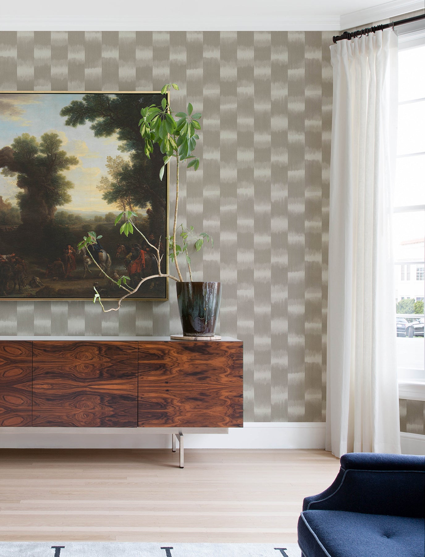 Baldwin Taupe Shibori Stripe 3d Wallpaper