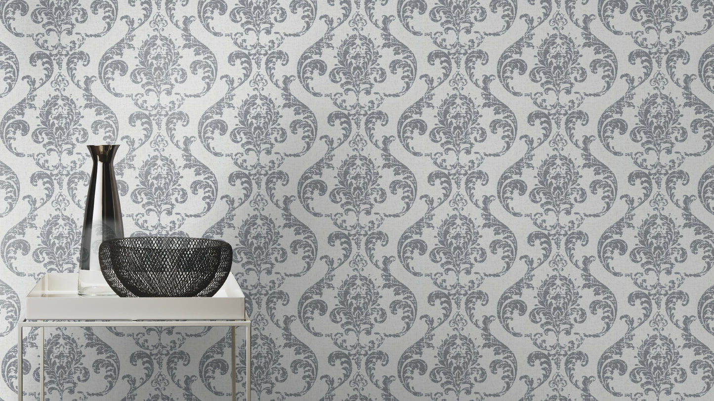 Baroque Damask Grey-Silver