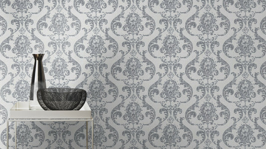 Baroque Damask Grey-Silver
