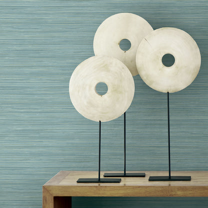 Bondi Teal Grasscloth Texture Wallpaper