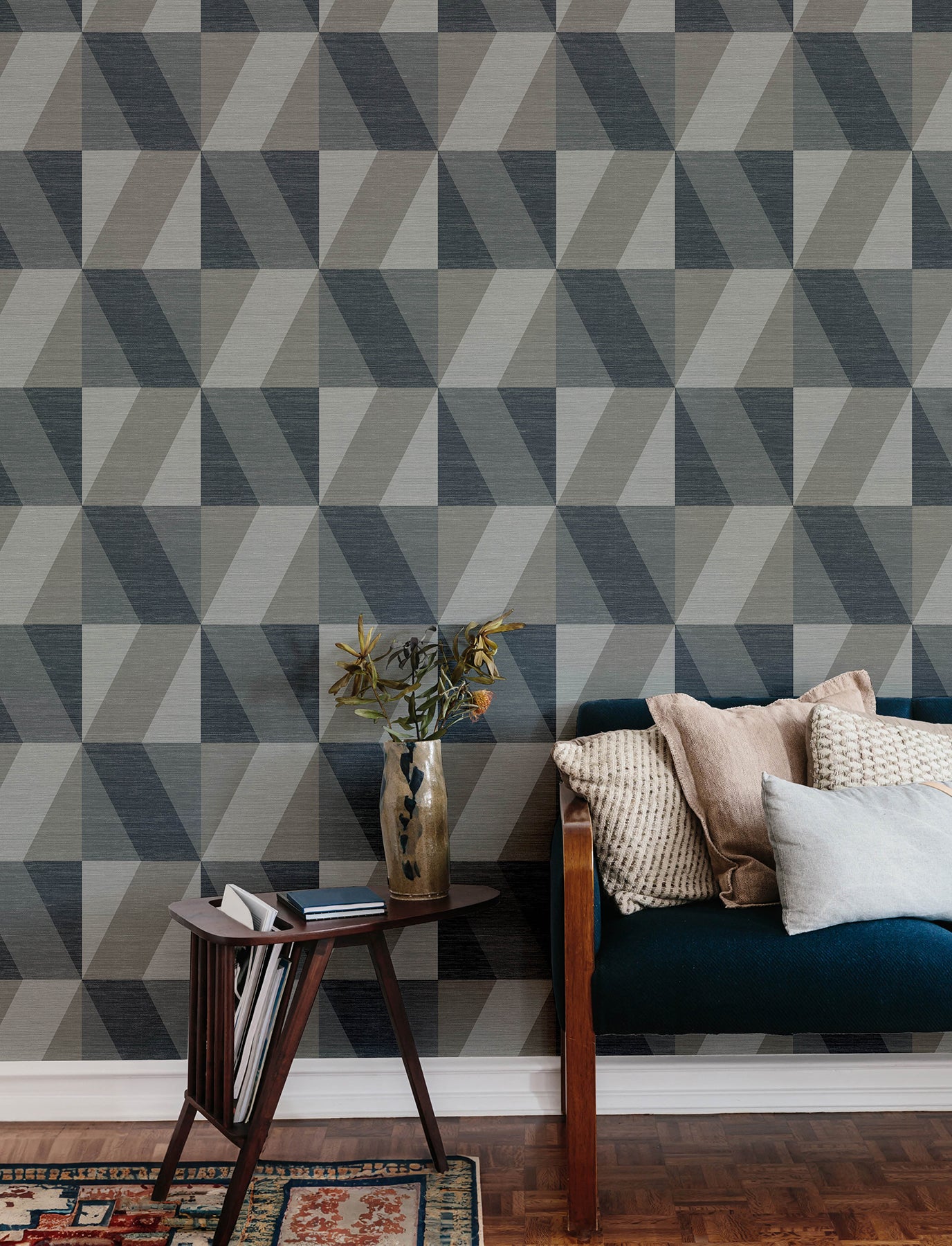 Winslow Bone Geometric Faux Grasscloth Wallpaper 3