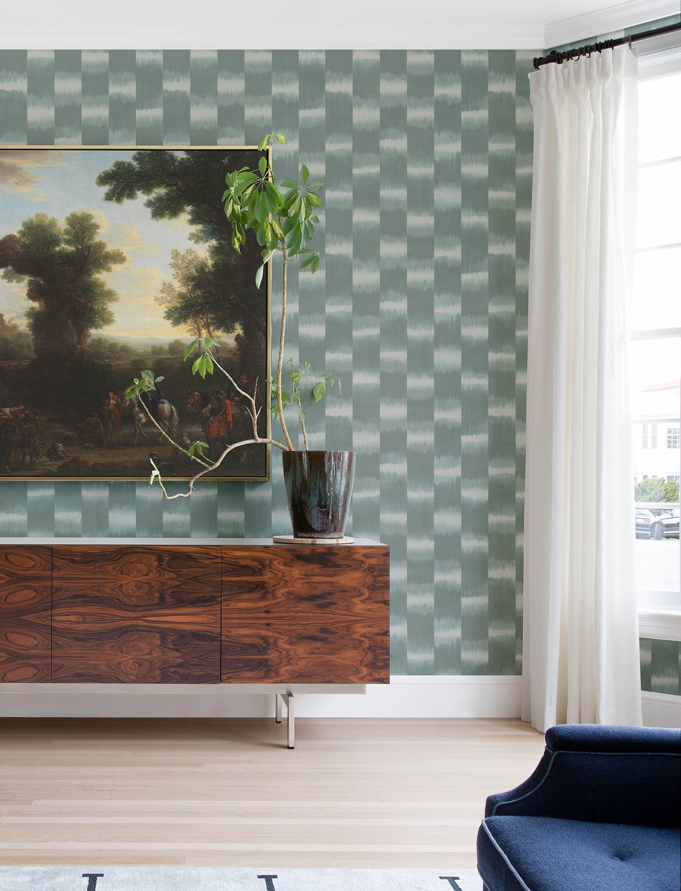Baldwin Teal Shibori Stripe 3d Wallpaper